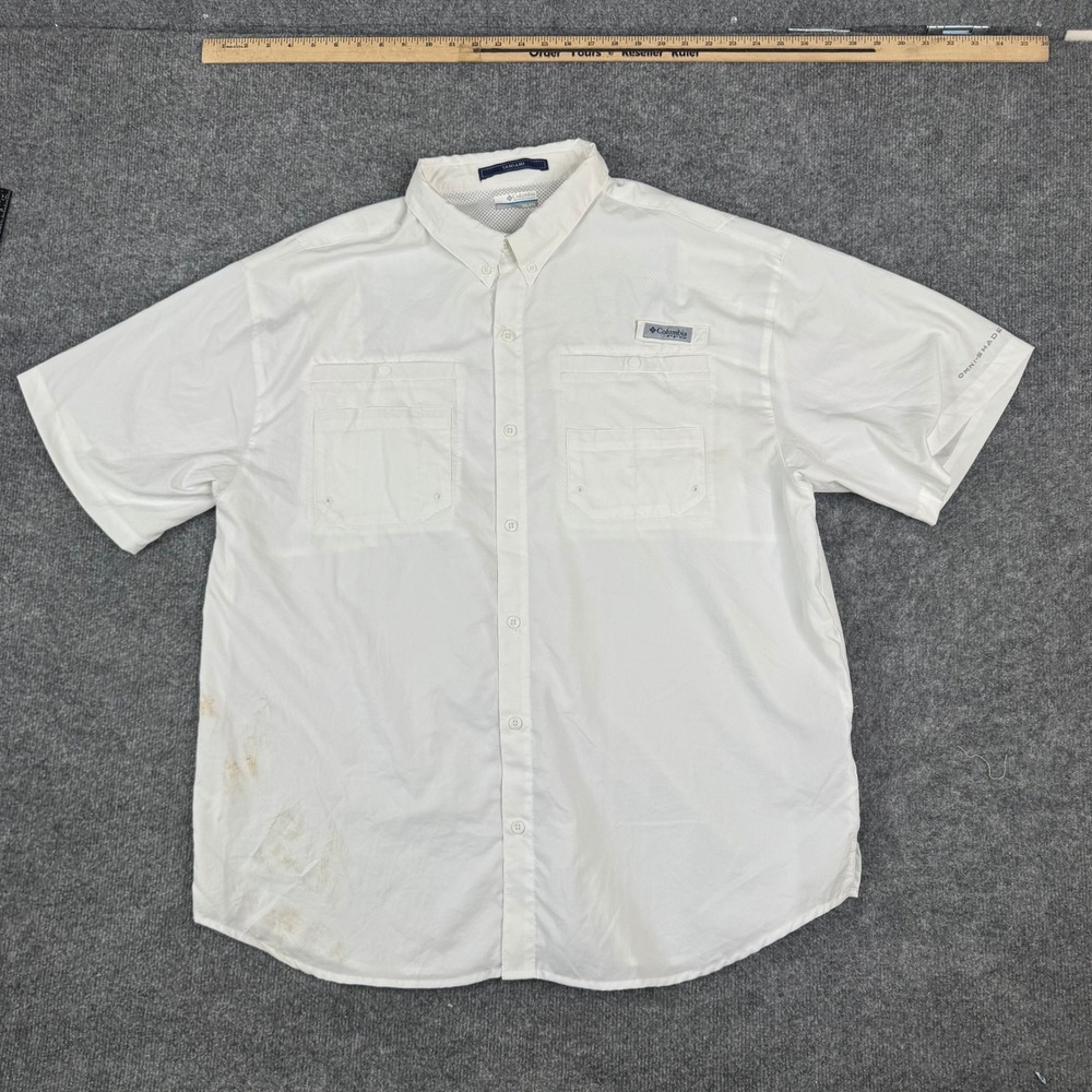 Columbia Fishing Shirt Mens XXL White Tamiami PFG Short Sleeve Vented Button Up